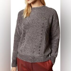 Ted Baker Innia Chenille Woven Super Soft Relaxed Sweater Grey